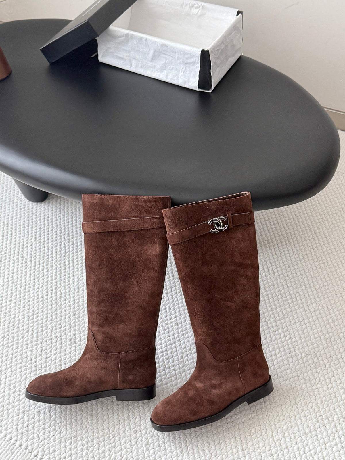 Chanel 2026 CC Logo Boots Brown Suede 127968