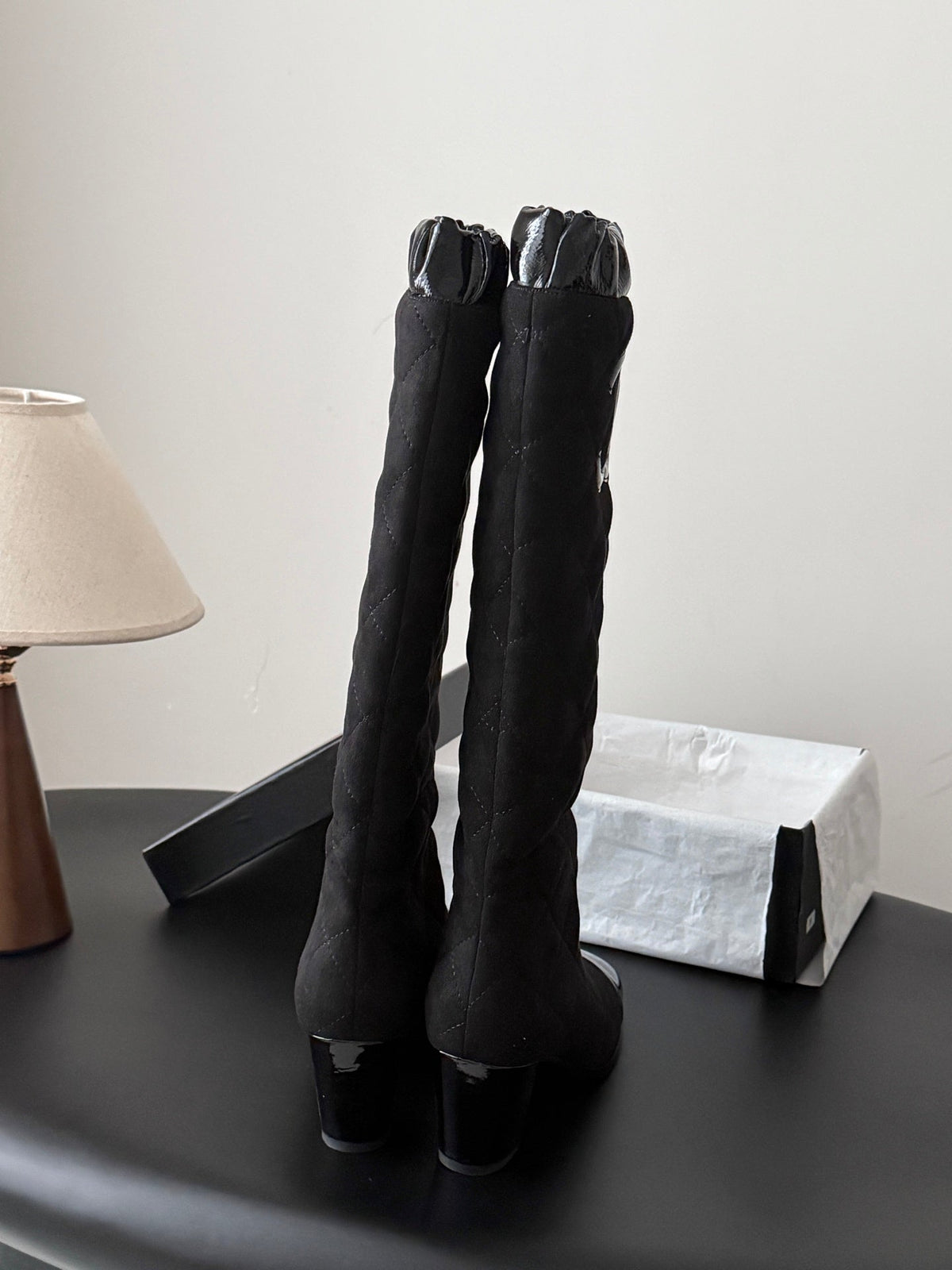Chanel 2026 Quilted Knee-High Boots 60mm Black Suede 127992