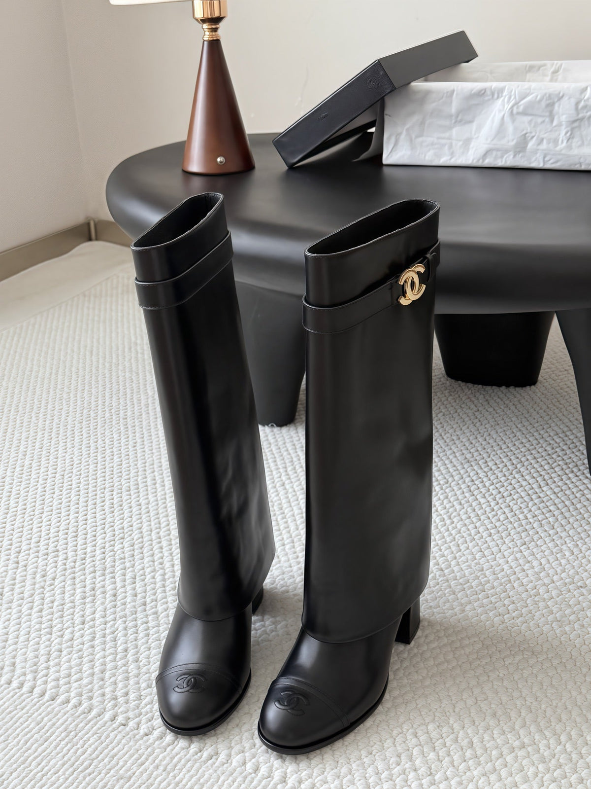 Chanel 2026 Fold-Over Boots 70mm Black Leather 127861