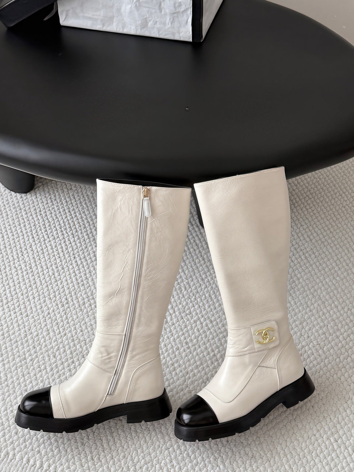 Chanel 2026  CC Logo Knee-High Boots Suede Leather 127869