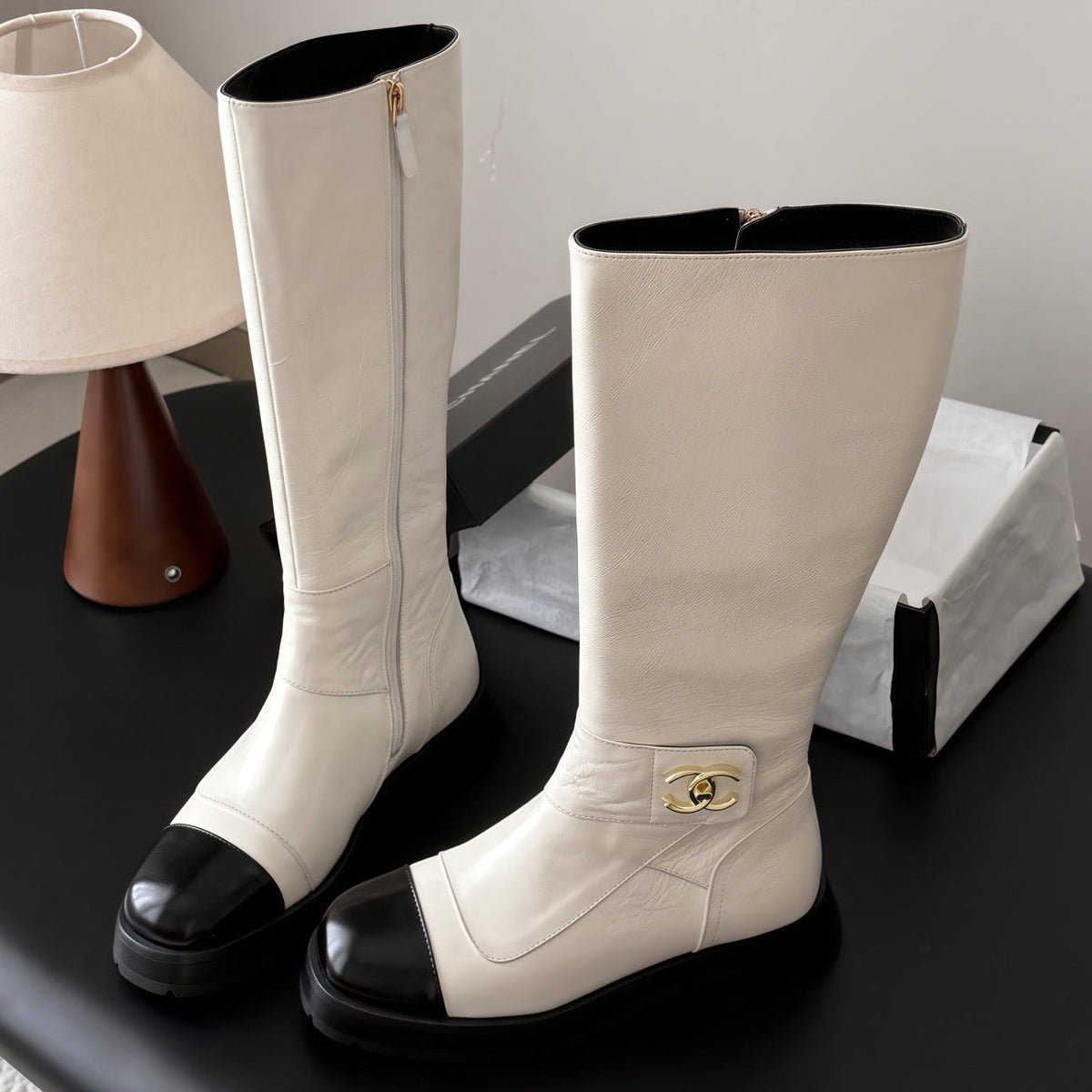 Chanel 2026  CC Logo Knee-High Boots Suede Leather 127869