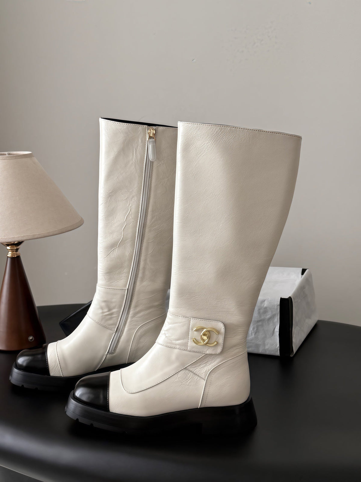 Chanel 2026  CC Logo Knee-High Boots Suede Leather 127869