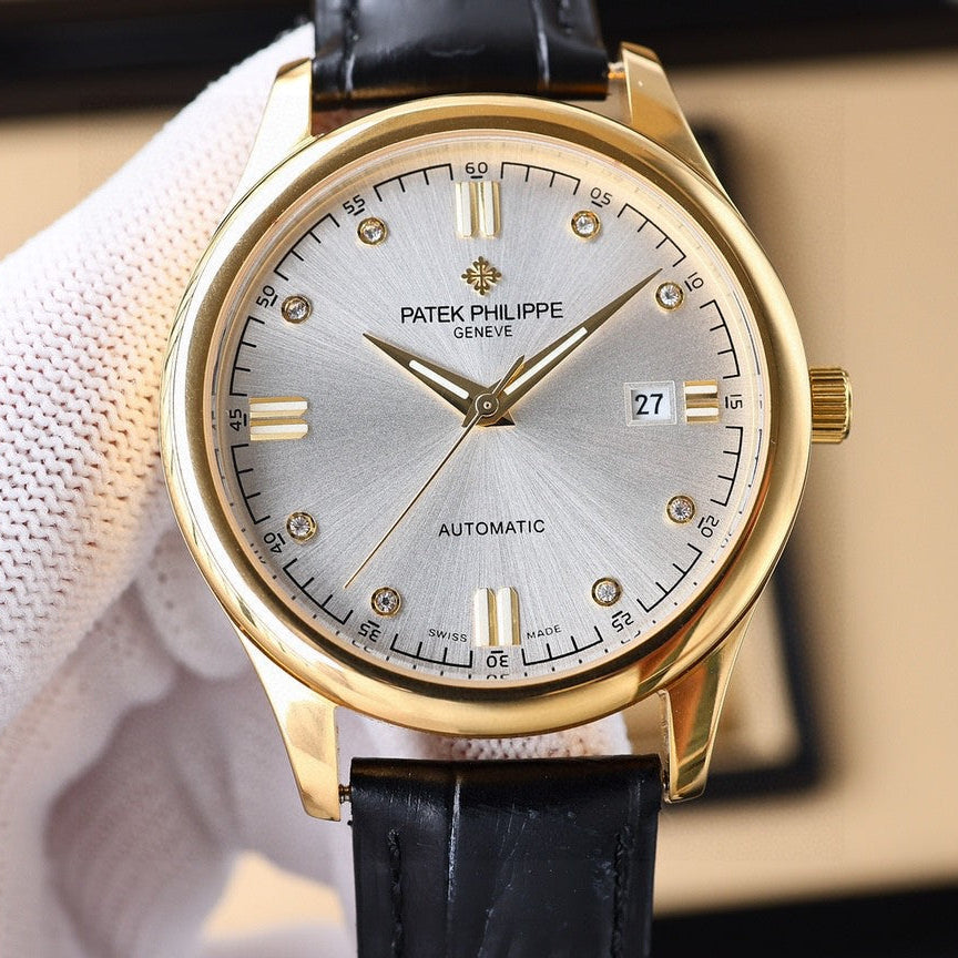 Patek Philippe Calatrava 40mm Gold Case Black Leather Strap