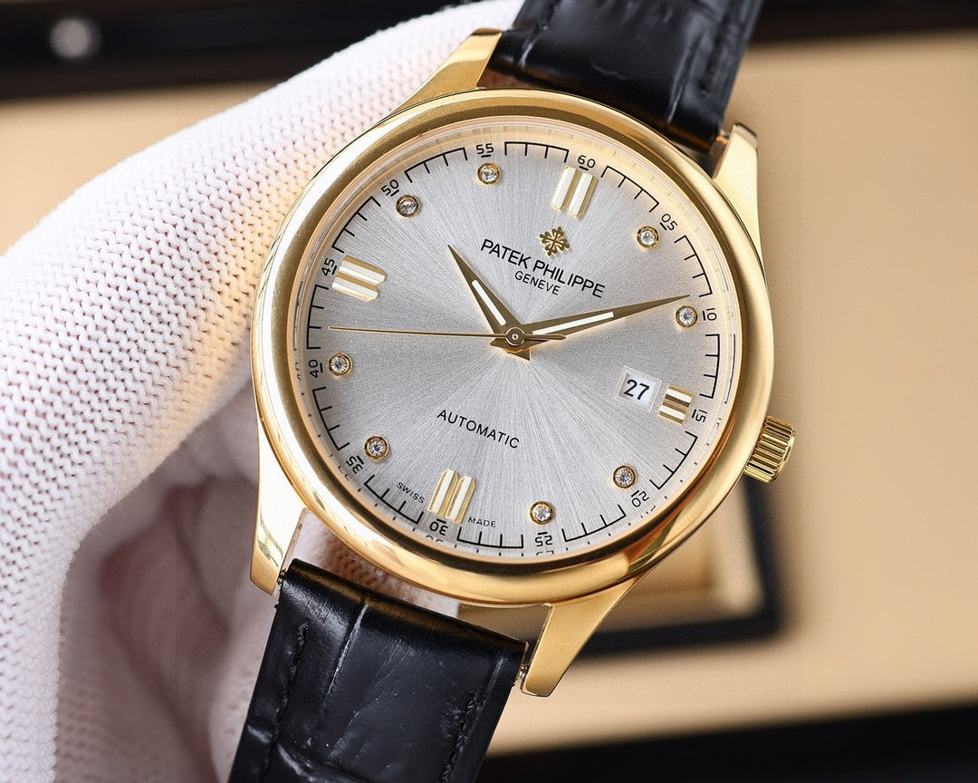 Patek Philippe Calatrava 40mm Gold Case Black Leather Strap