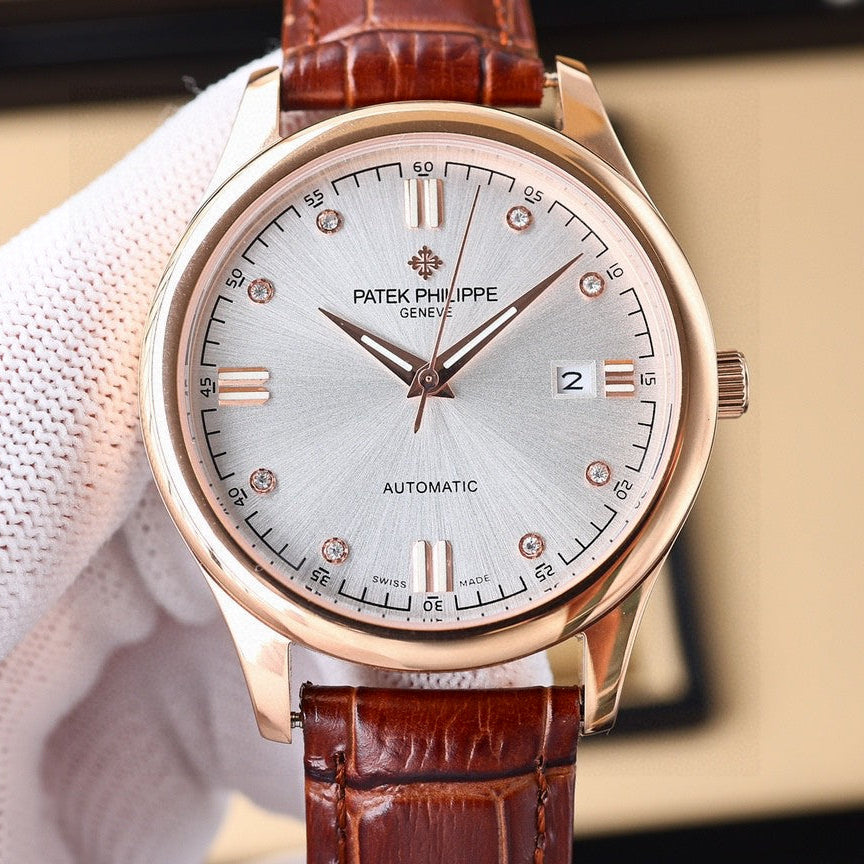 Patek Philippe Calatrava 40mm Silver Dial Brown Leather Strap