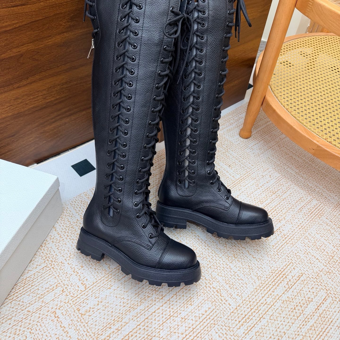 Dior 2026 Diorebel Knee-High Combat Boots Black Cowhide 973977