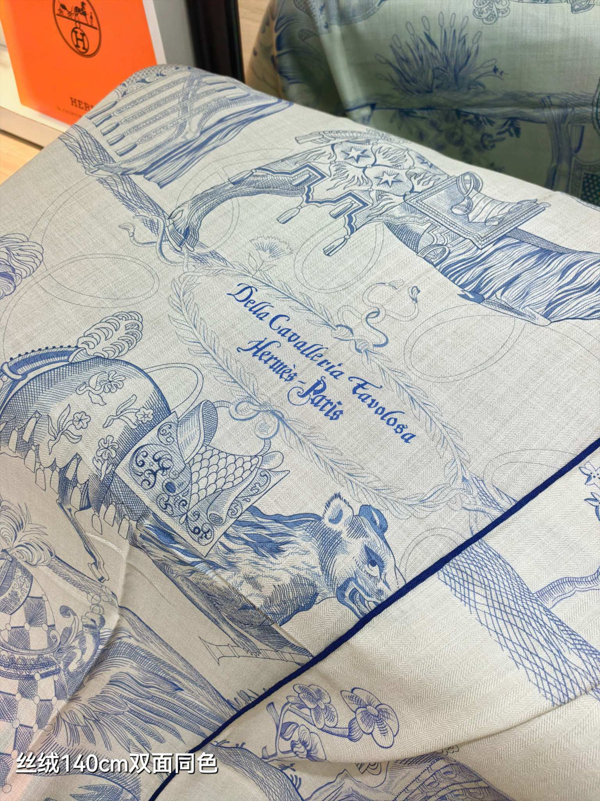 Hermes 2026 Della Cavalleria Favolosa Scarf 140cm Blue Cashmere Silk 534749