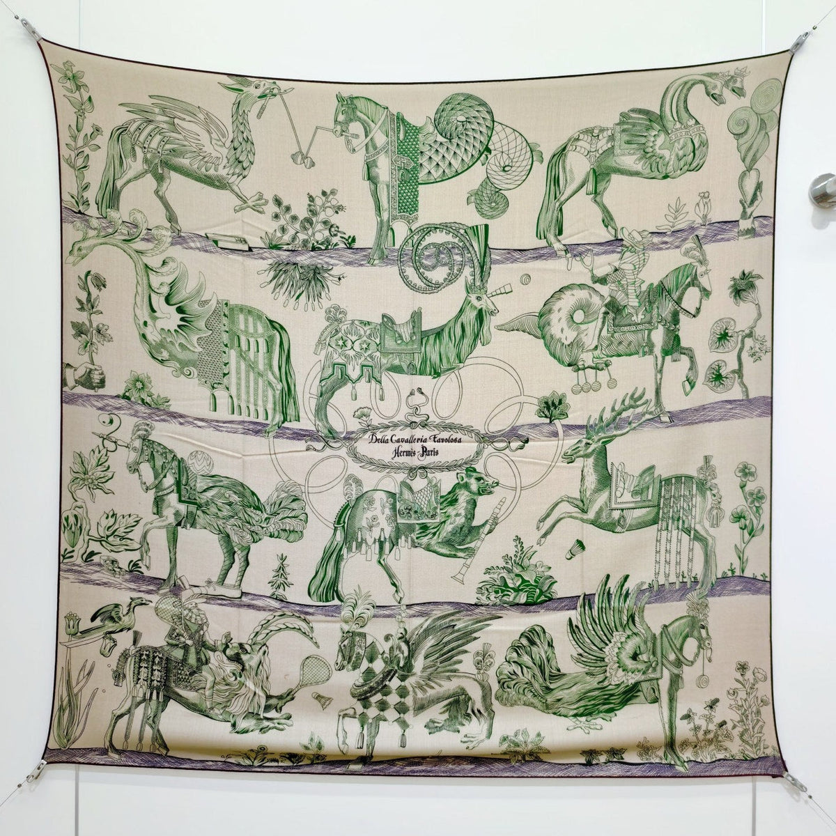 Hermes 2026 Della Cavalleria Favolosa Scarf 140cm Green Cashmere Silk 534750