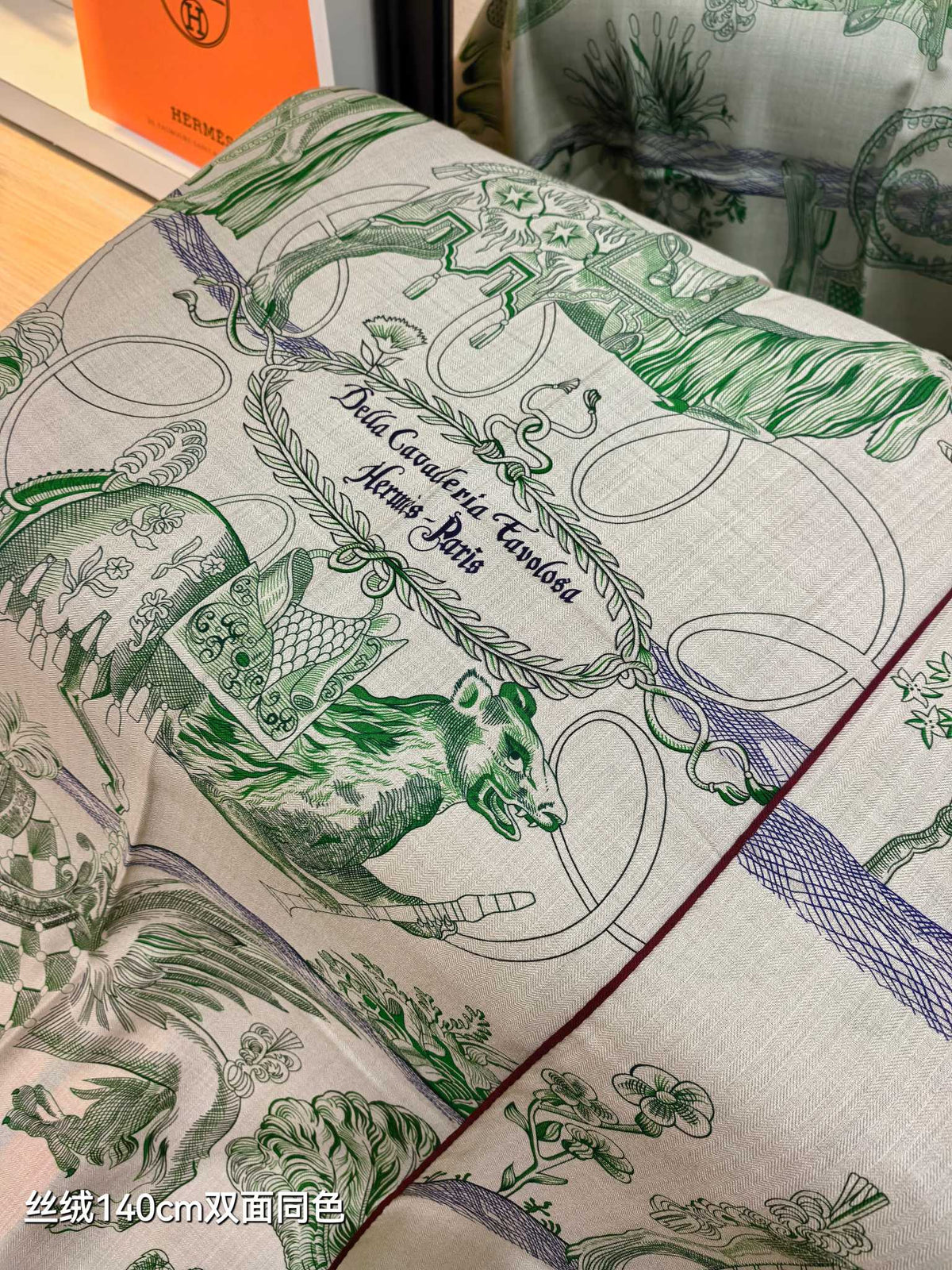 Hermes 2026 Della Cavalleria Favolosa Scarf 140cm Green Cashmere Silk 534750