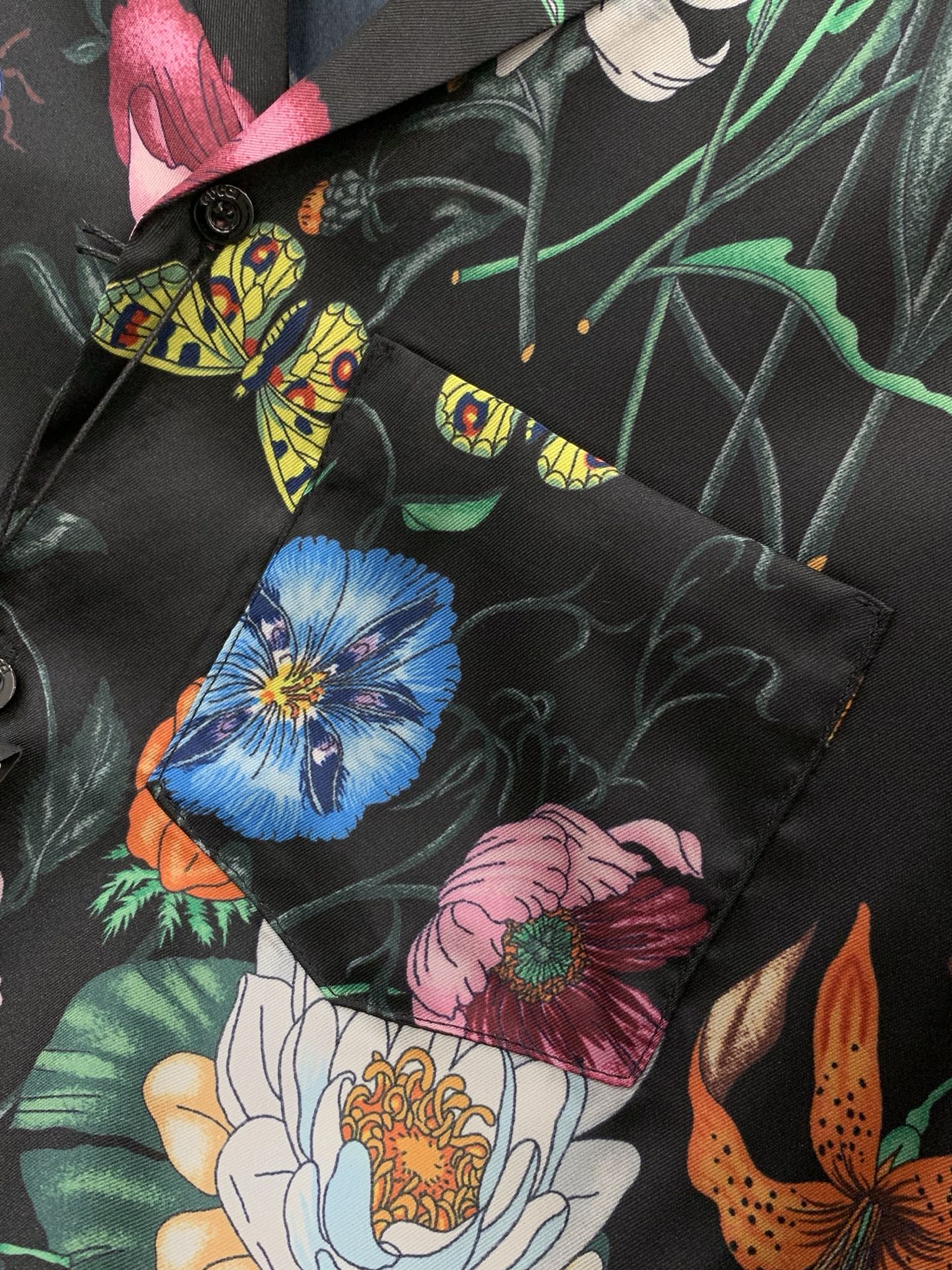 Gucci 2026 Flower Long-sleeved Shirt Black mix colors Silk 131813