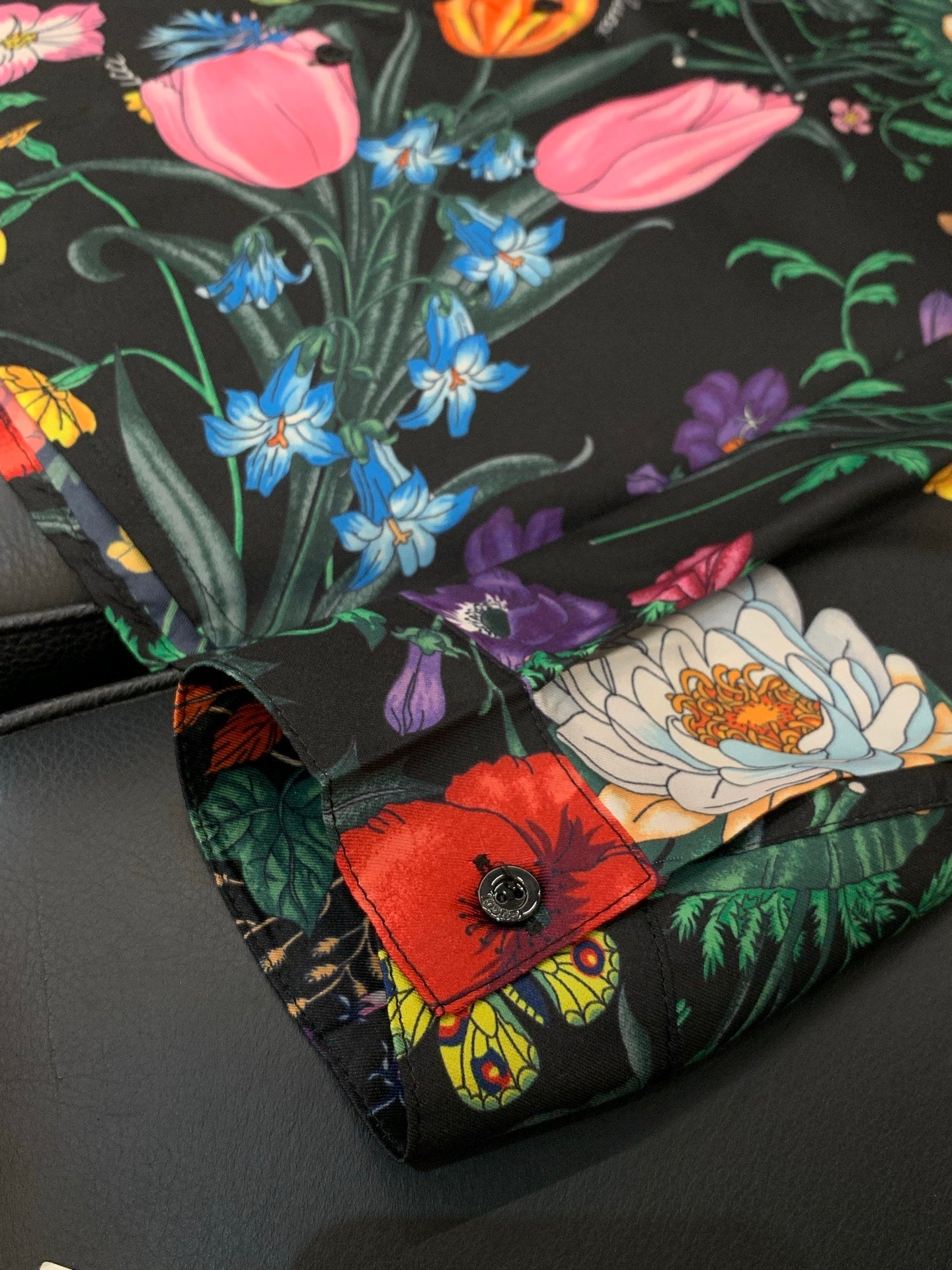 Gucci 2026 Flower Long-sleeved Shirt Black mix colors Silk 131813