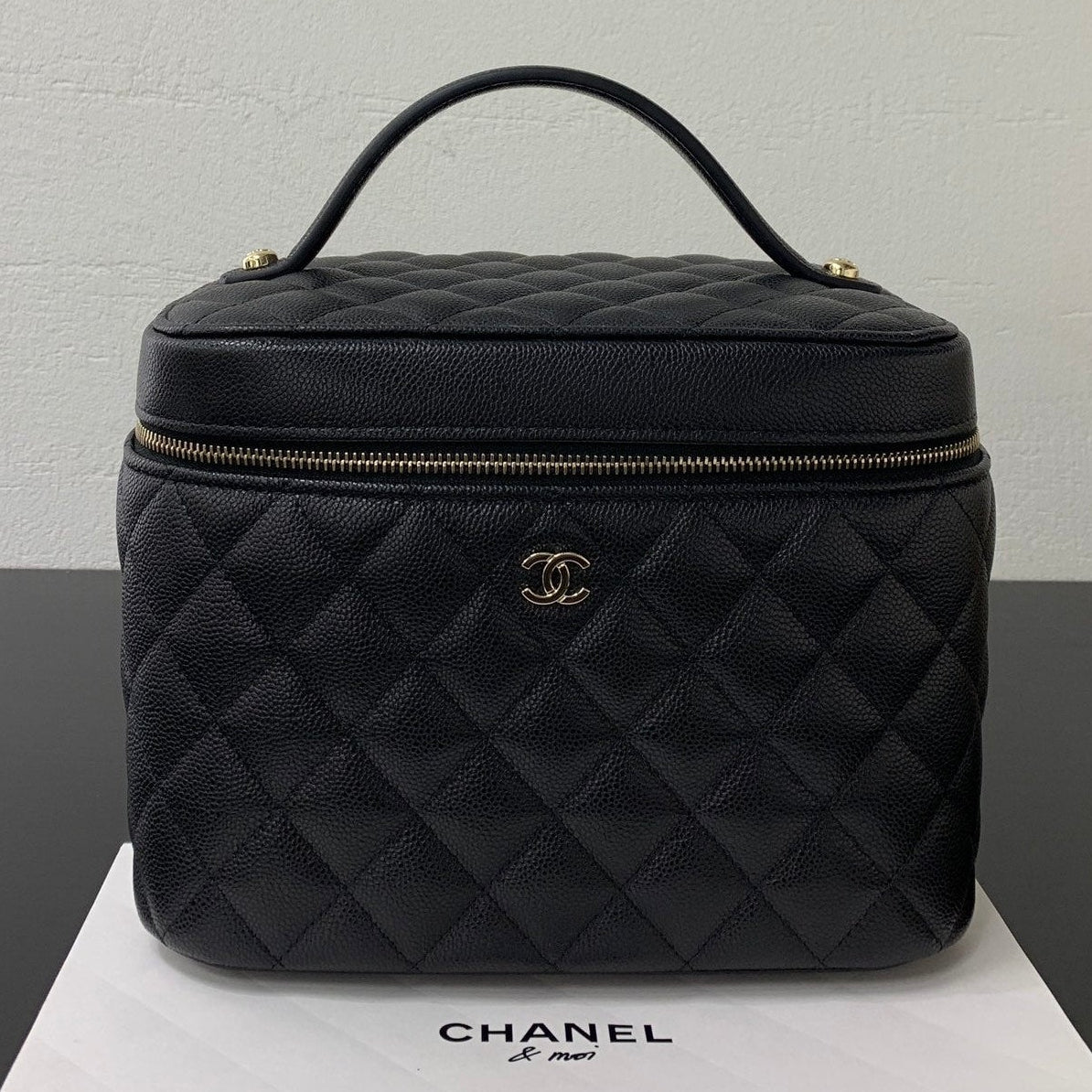 Chanel 2026 Vanity Pouch 21cm Black Caviar Quilted