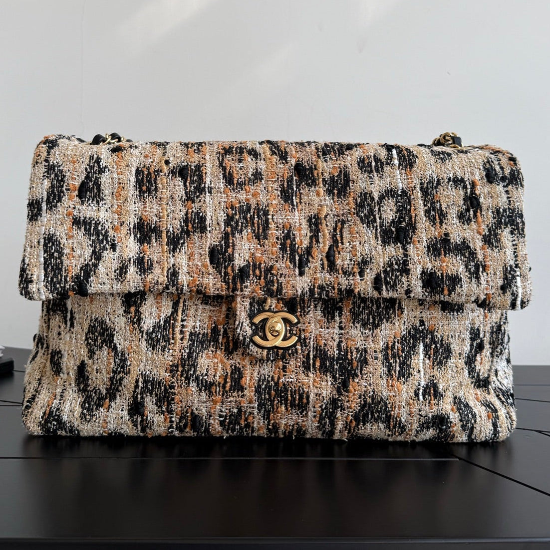 Chanel 2026 Leopard Print Flap Bag Tweed Calfskin
