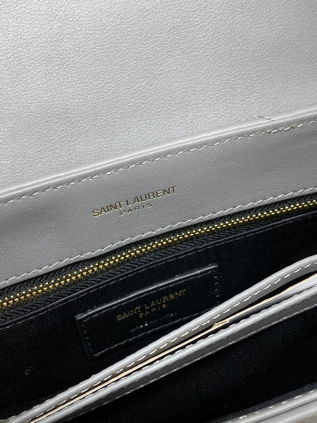 LOULOU MINI BAG 20 IN ASH BLUE QUILTED LAMBSKIN GOLD HARDWARE
