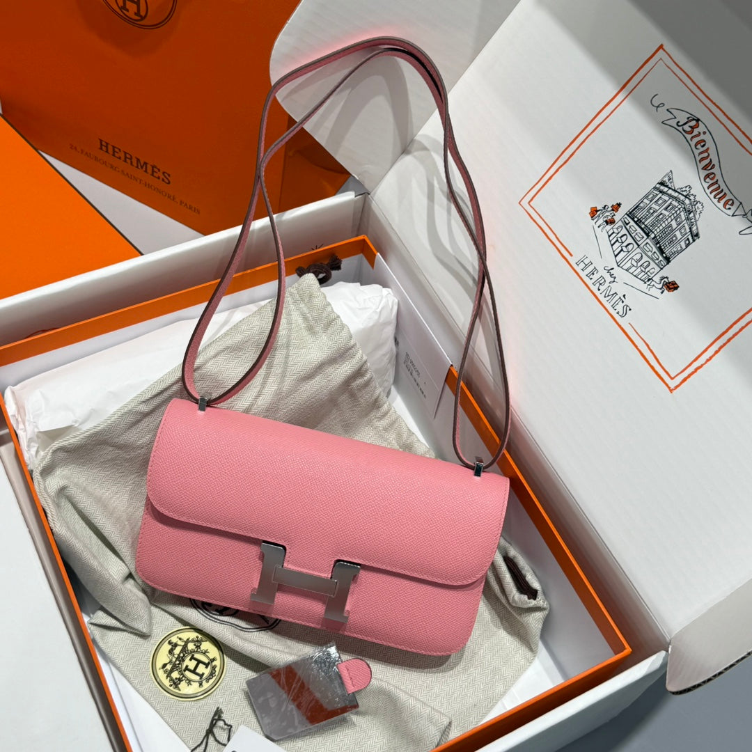 HM Constance Elan 24 Salmon Pink Epsom Silver Hardware 237347