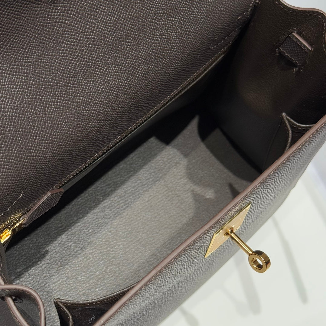Hermes Kelly Bag Ebony Gold Epsom Leather