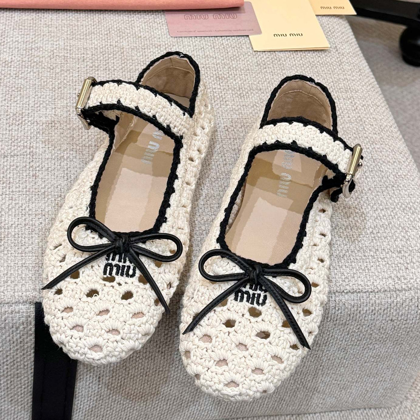 Miumiu 2026 Ballet Flat Cream Mix Colors Crochet 957368