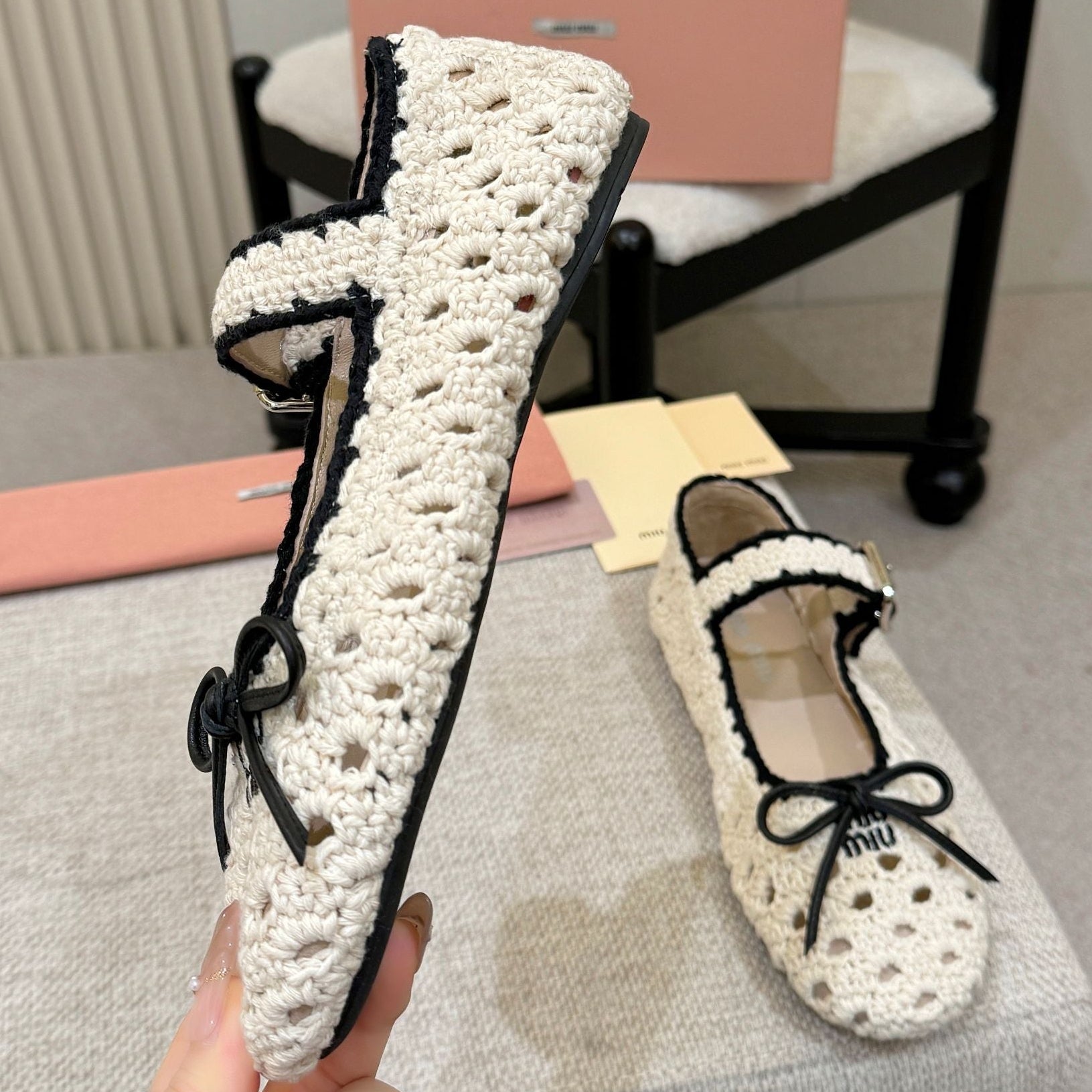 Miumiu 2026 Ballet Flat Cream Mix Colors Crochet 957368