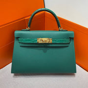 High-end Hermes 2026 Mini Kelly Bag 19cm Crocodile/Epsom Leather