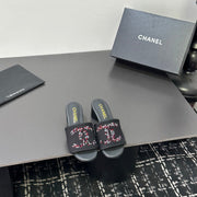 CC 2026 High Heel Slippers Black Multicolor Logo Canvas Sheepskin 668152