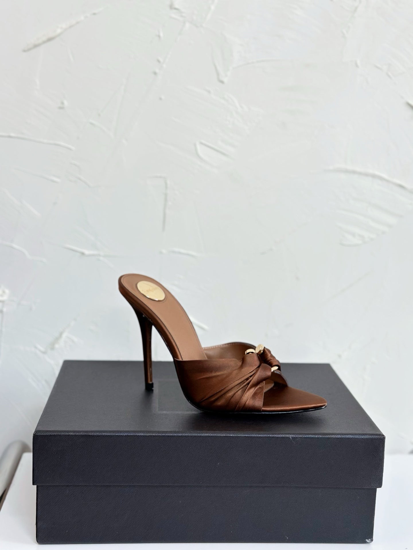 Saint Laurent 2025 Sandal 105mm Brown Silk Sheepskin