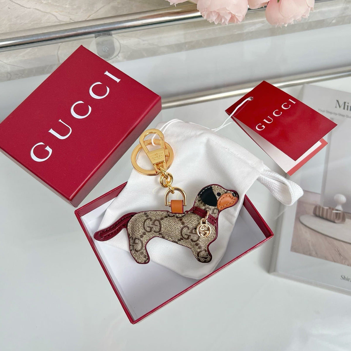 Gucci Dog-shaped Etoupe Gold Bag Charm