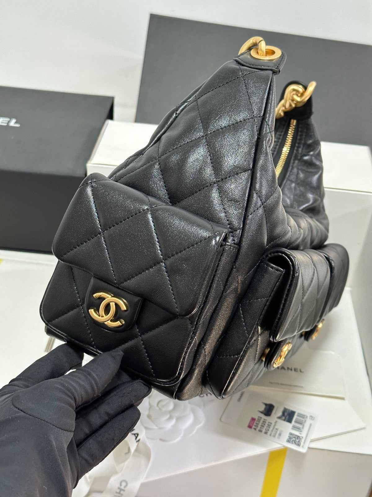 CC 25C Hobo 35cm Black Lambskin Gold Hardware 243536