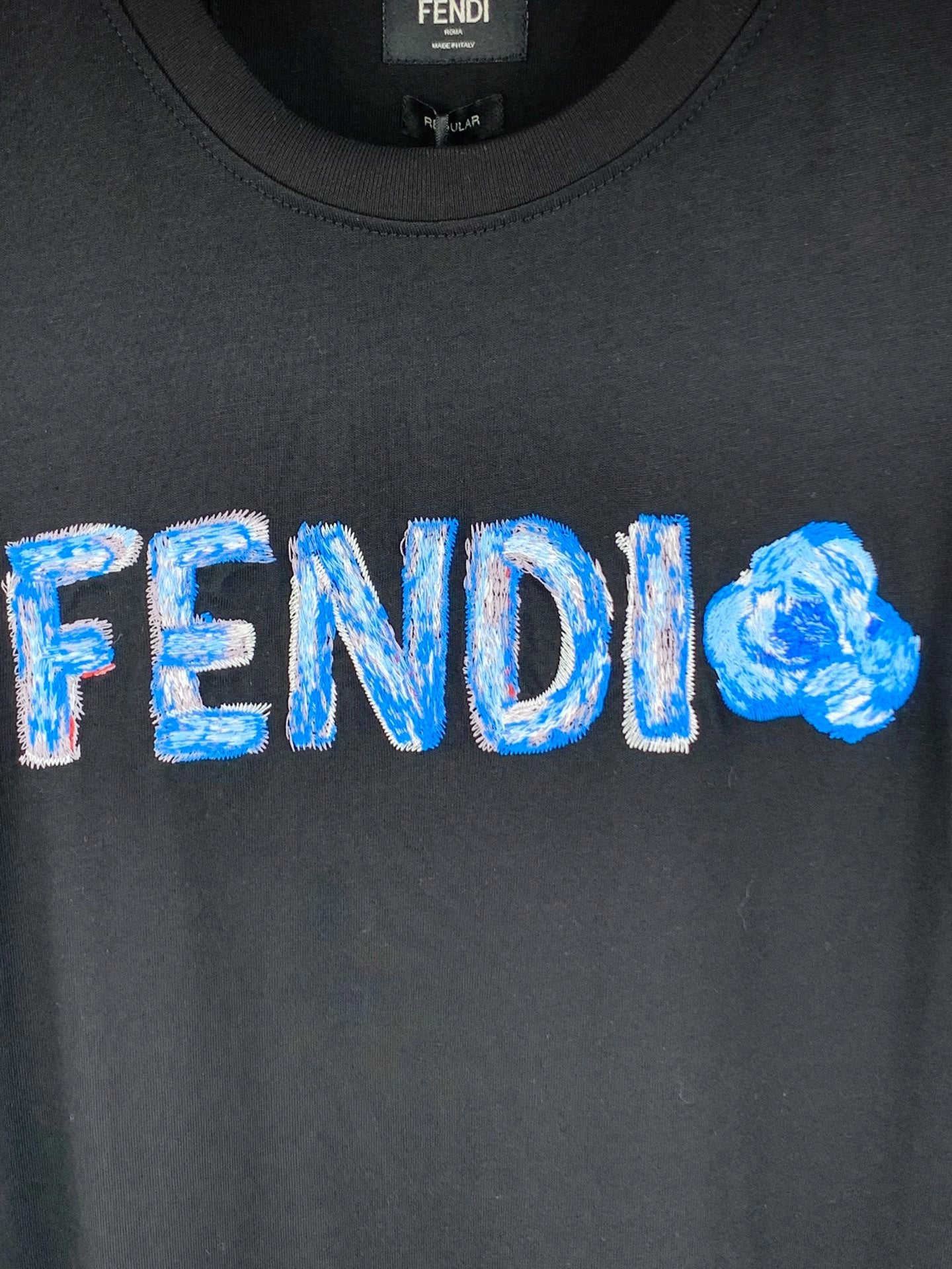 Fendi 2026 Men's Short-Sleeve T-Shirt Black Blue Cotton 735330