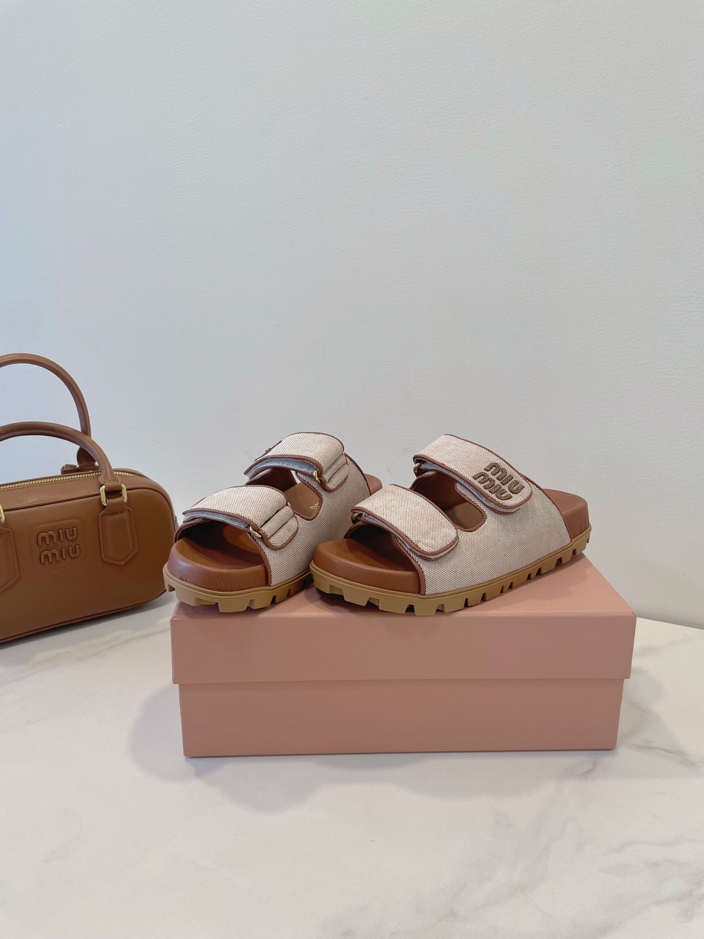 Miumiu 2026 Strap Platform Flat Sandals Canvas 941757