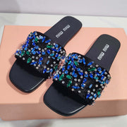 Miumiu 2026 Crystal Embellished Slide Sandals Satin 941769