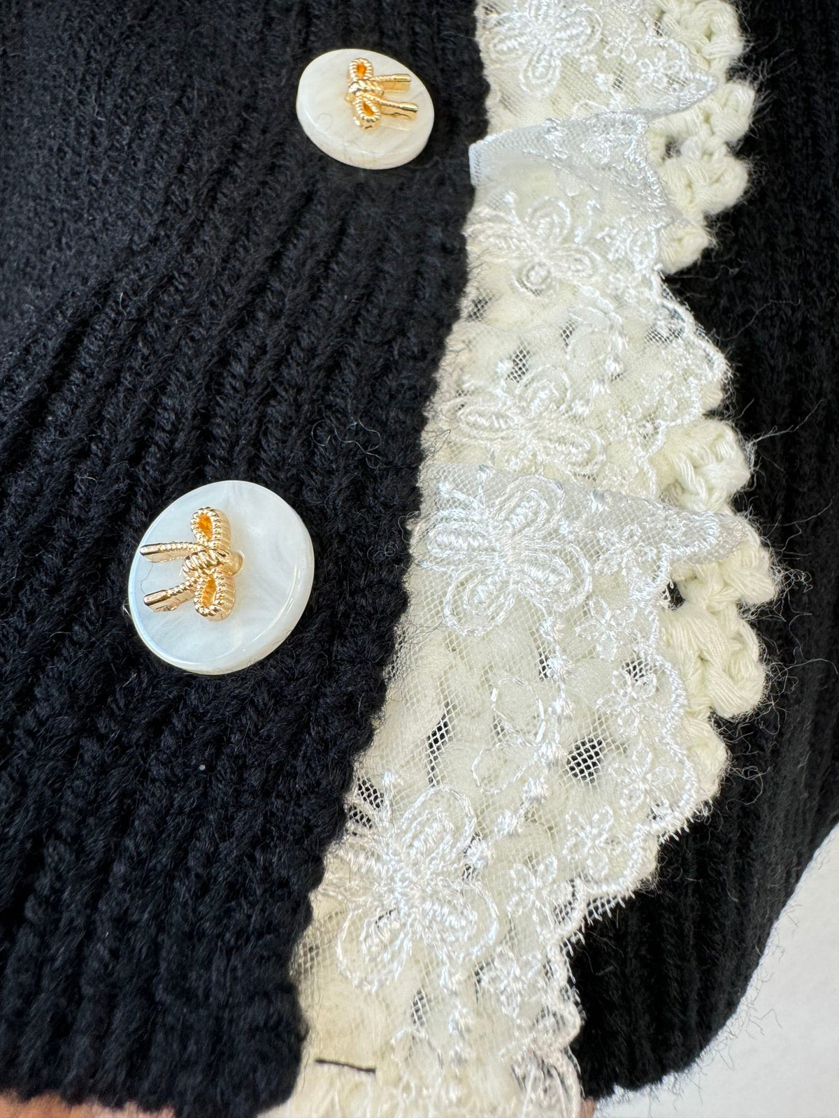 Chanel 2026 Lace-trimmed Cardigan Black Mix White Wool 424721