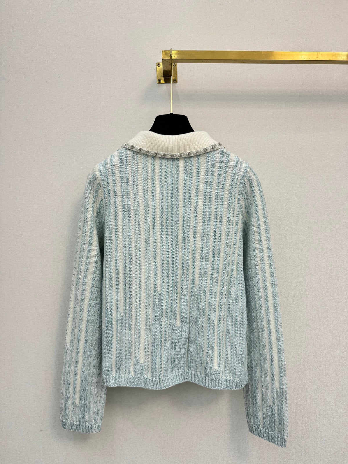 Chanel 2026 Striped Cardigan Blue White Wool 424700