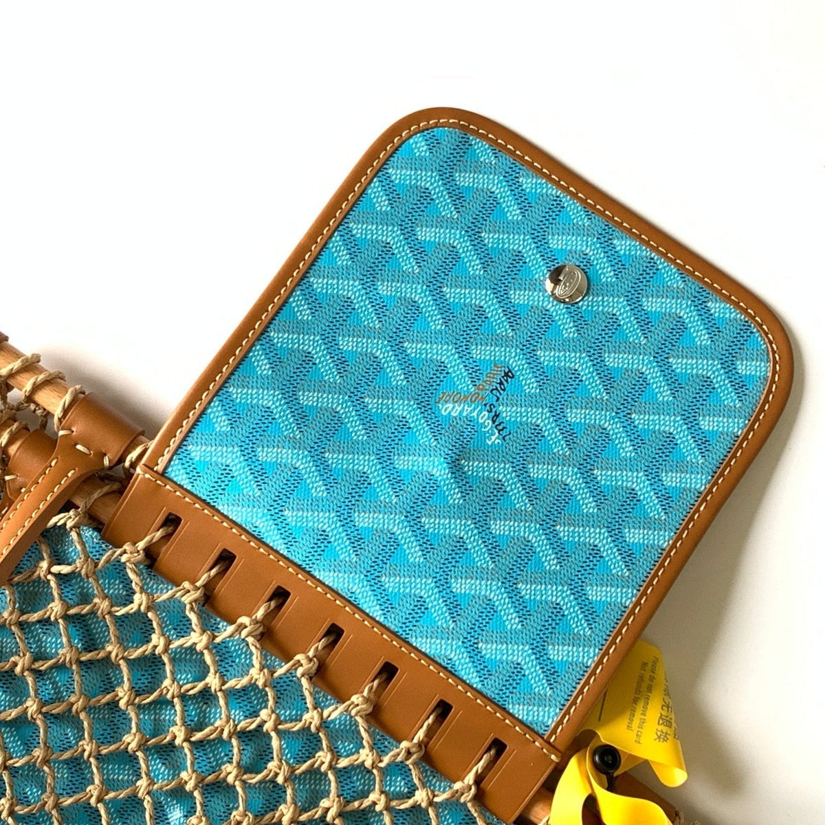 ALIGRE BAG 40 IN BABY BLUE WOVEN RAFFIA AND CALFSKIN