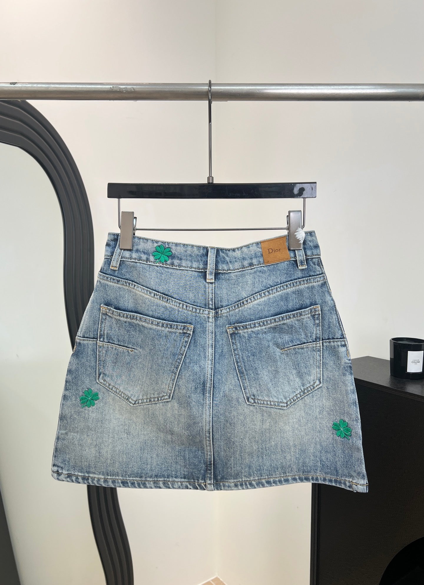 Dior 2026 Clover Embroidered Denim Midi Skirt Blue Cotton 138335