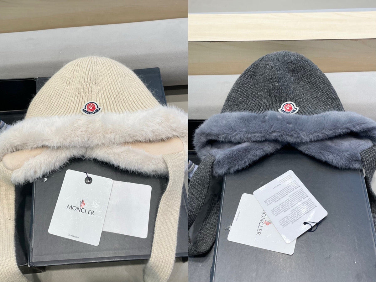 Moncler 2026 Rabbit Plush Knitted Earflap Hat 566270