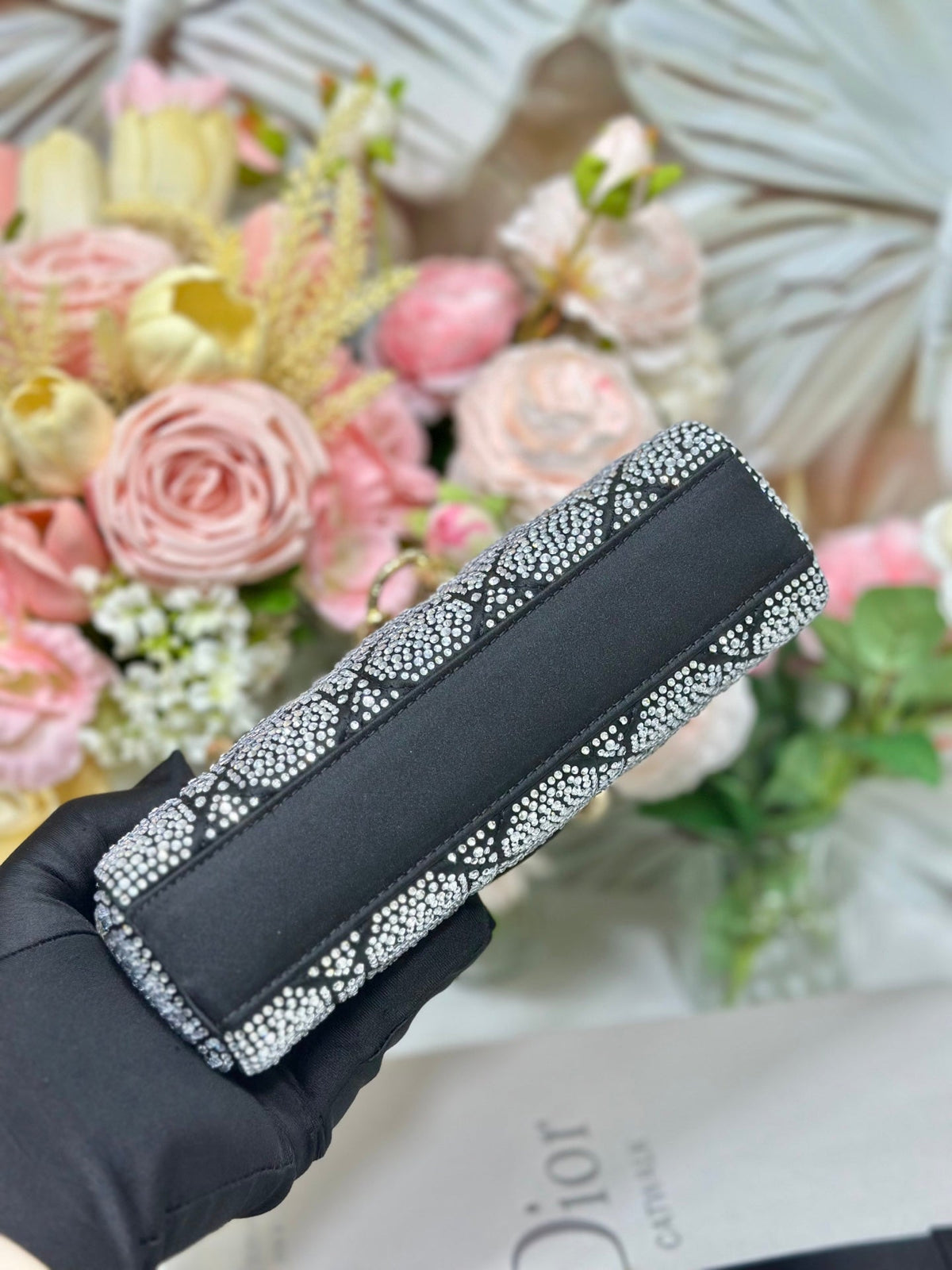 Dior 2026 Mini Lady Dior Bag Black Cannage Satin and Strass 405668