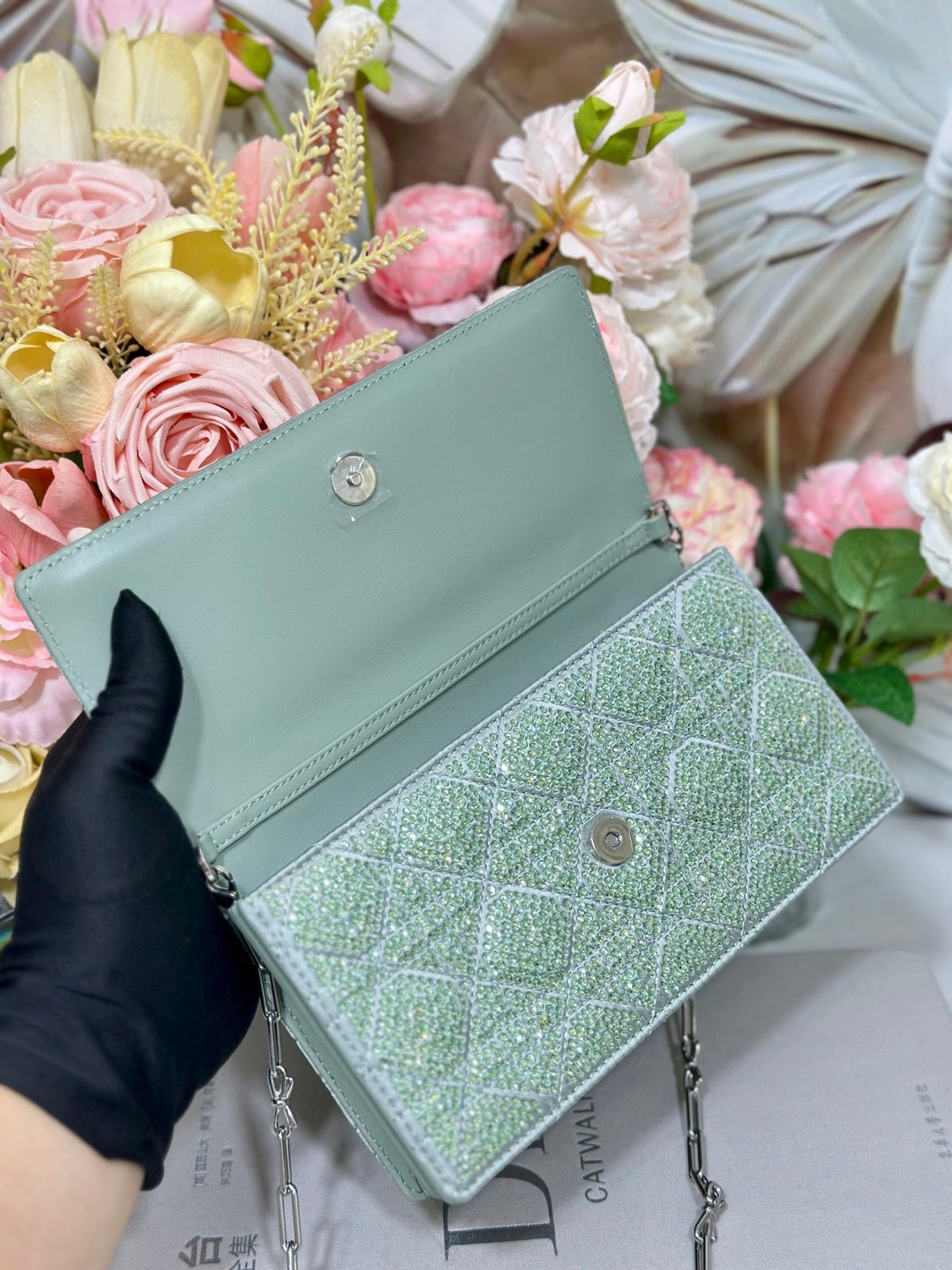 Dior 2026 My Dior Bag 21cm Green Cannage Satin and Strass