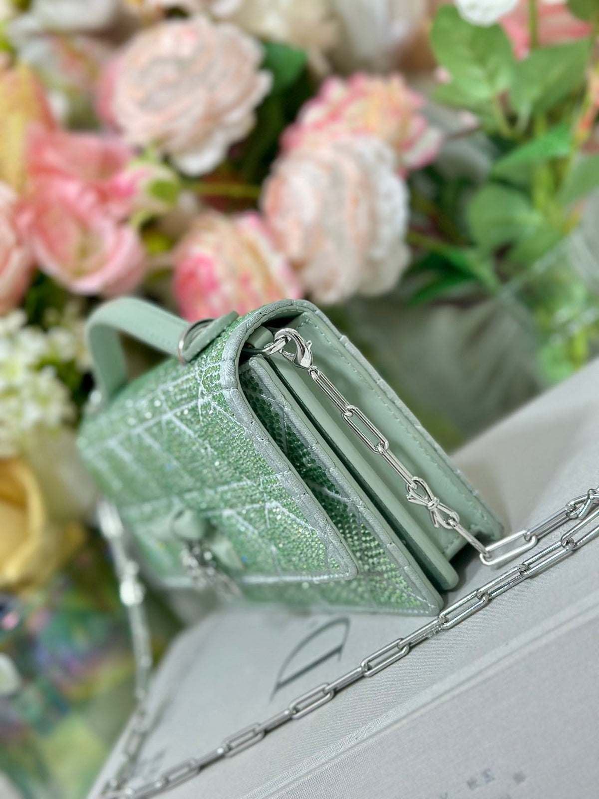 Dior 2026 My Dior Bag 21cm Green Cannage Satin and Strass