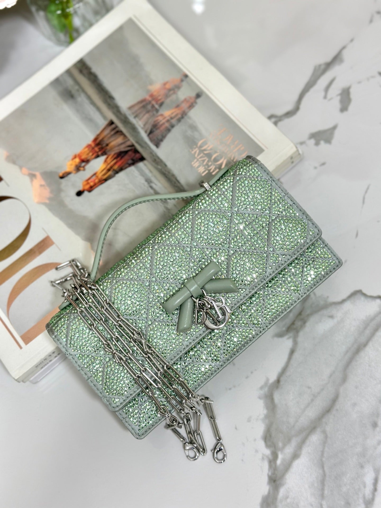 Dior 2026 My Dior Bag 21cm Green Cannage Satin and Strass