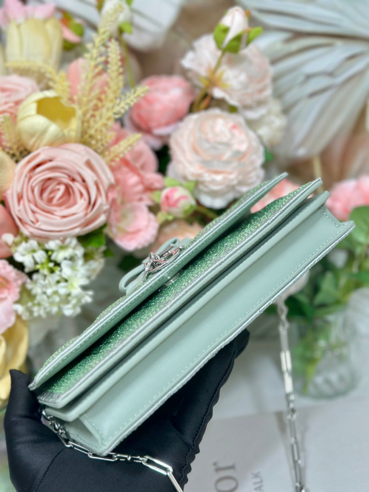 Dior 2026 My Dior Bag 21cm Green Cannage Satin and Strass
