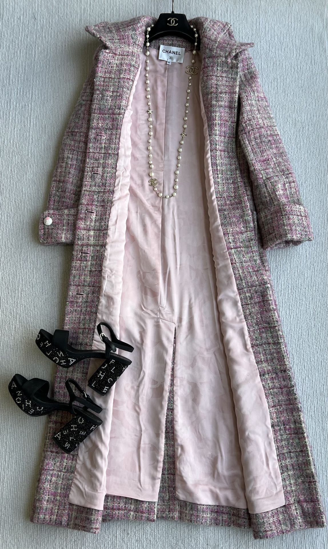 Chanel 25 Long Coat Pink Mohair Wool 318385