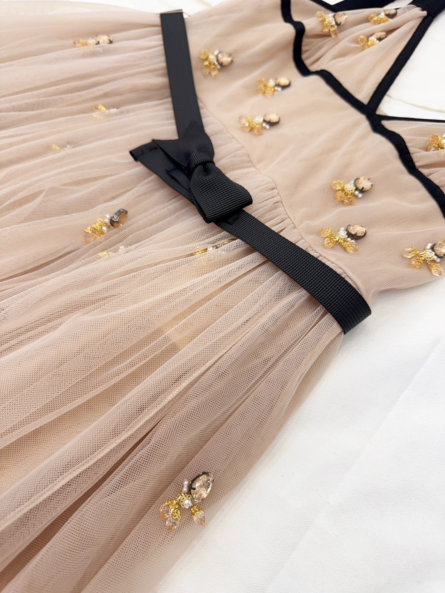 CD 2025 Beaded Dress Gray-pink Mesh Silk