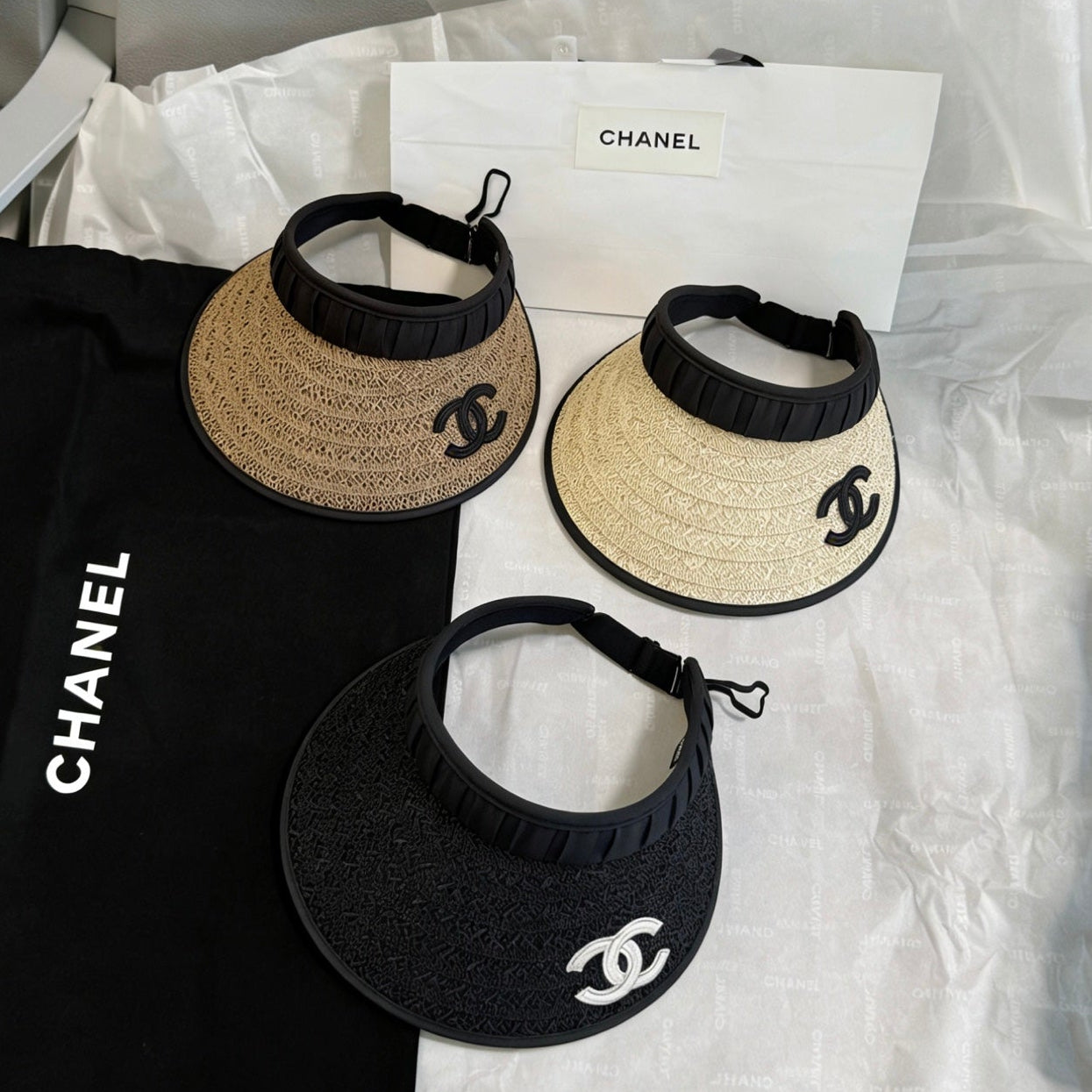 Chanel Straw Fabric Visor Cap 212940