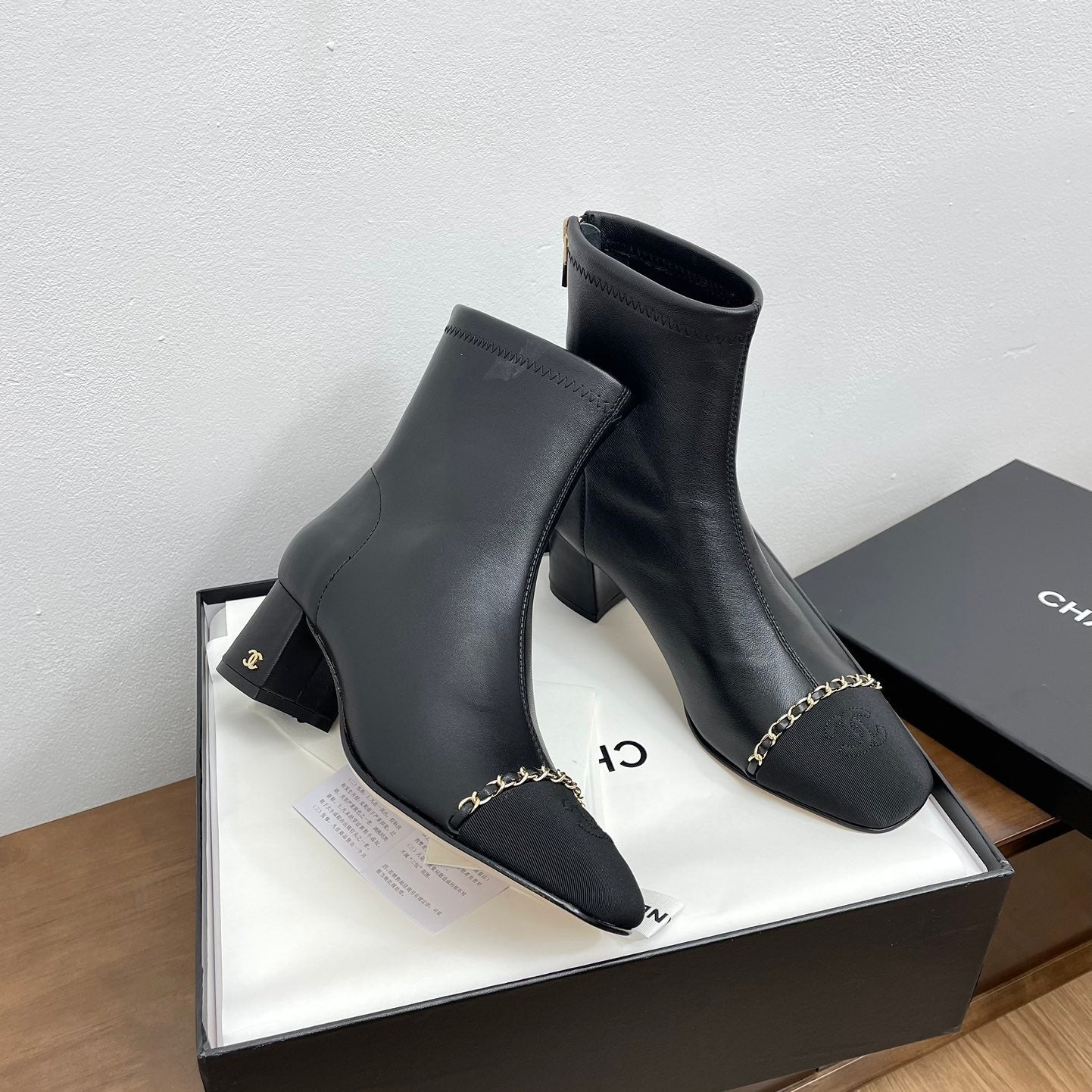 CC Ankle Boots 50mm Black Chain Lambskin