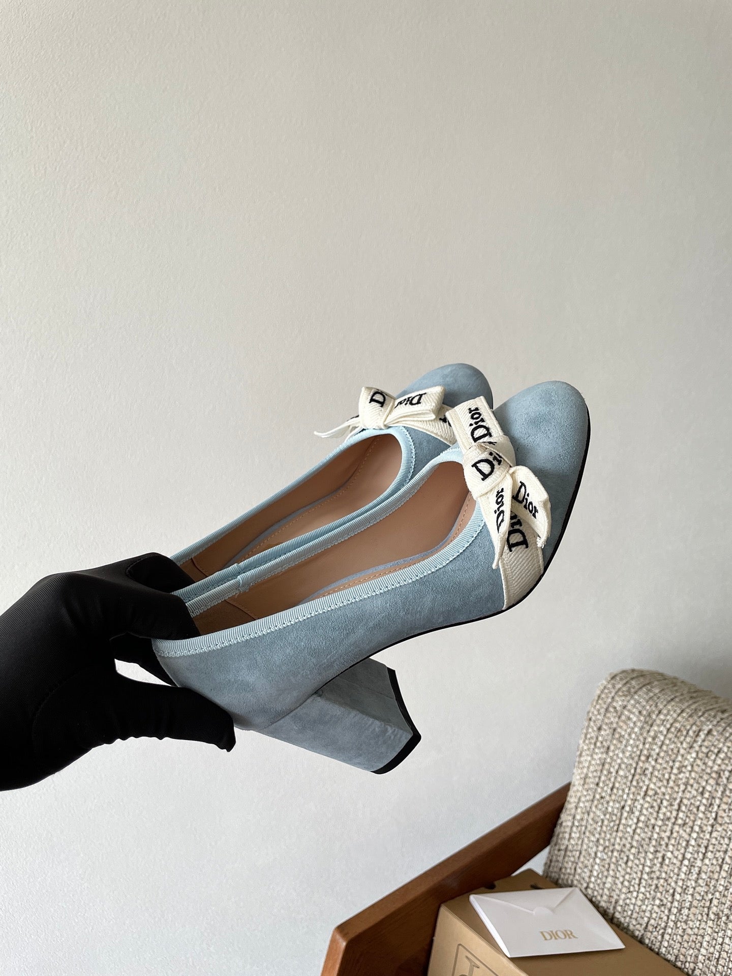 Dior 2026 Embroidered Ribbon Pumps 80mm Suede Canvas Leather 975505