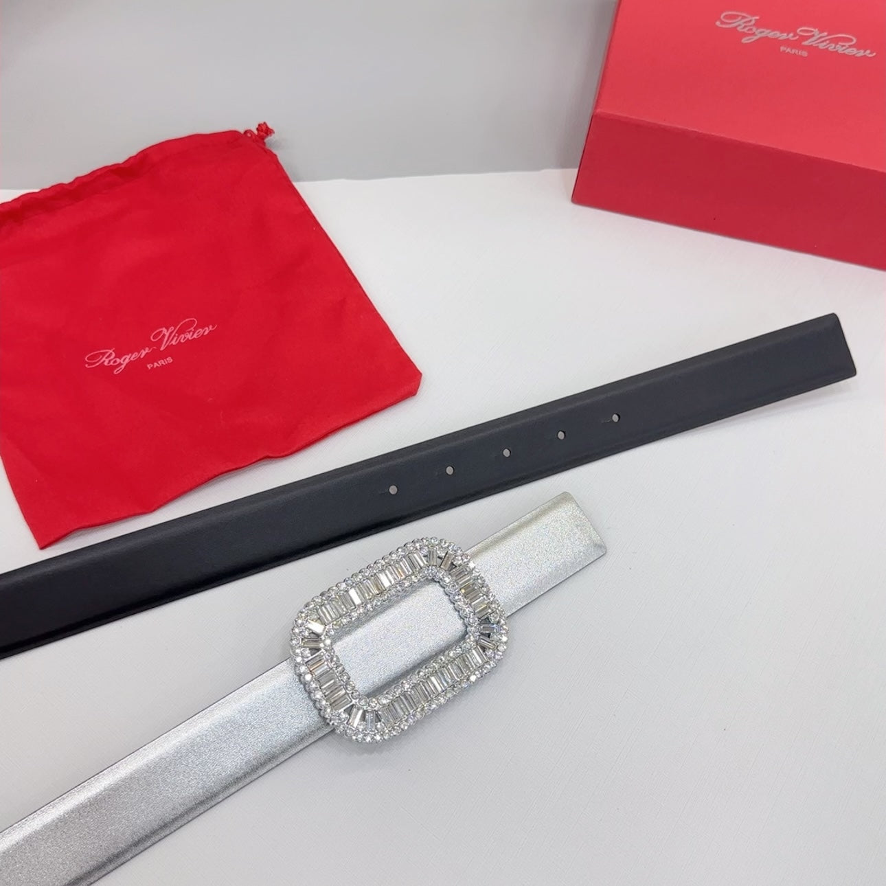 Roger Vivier Silver Rhinestone Buckle 3.0cm Belt 185161