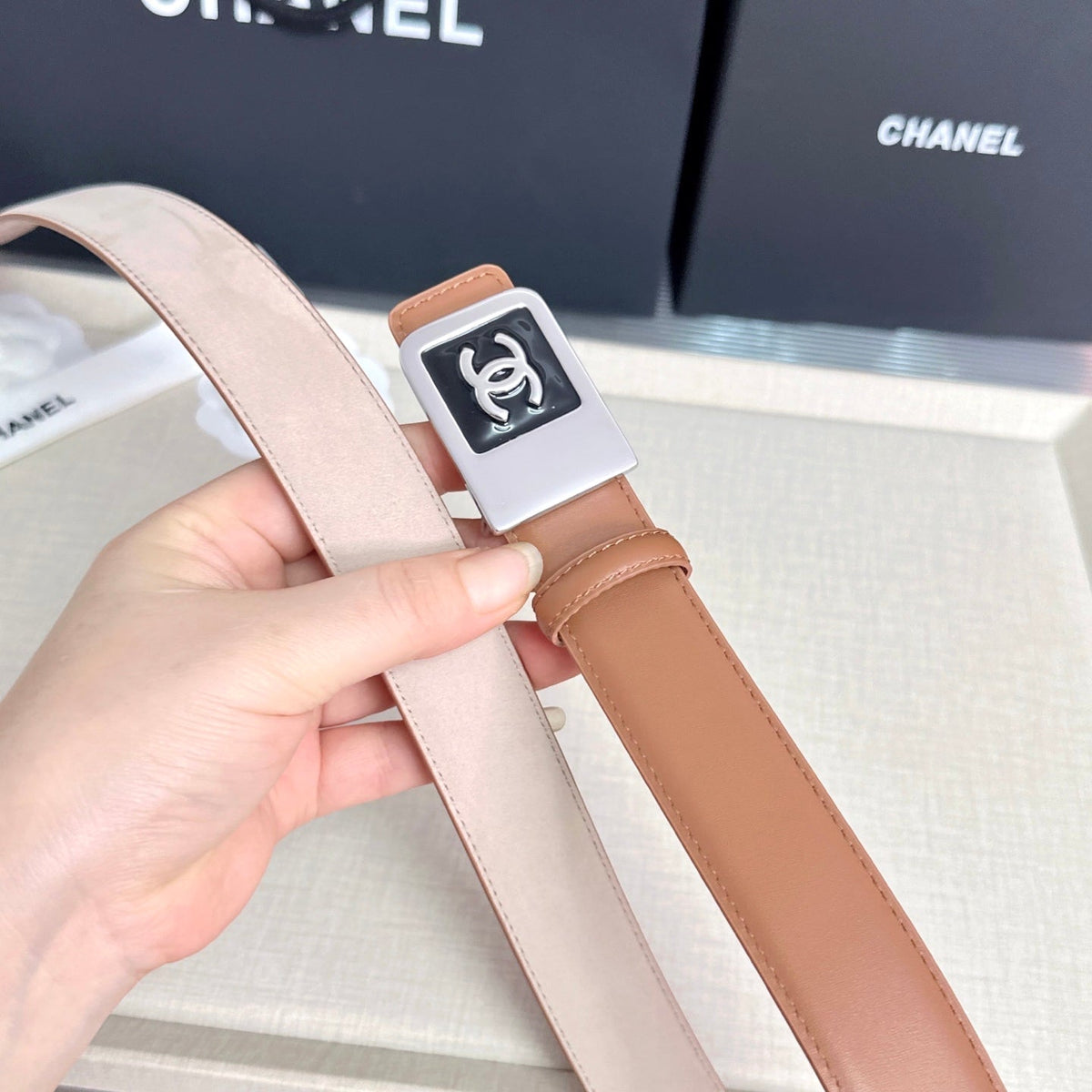 Chanel 2026 Square CC Buckle Belt 30mm Cowhide 209873