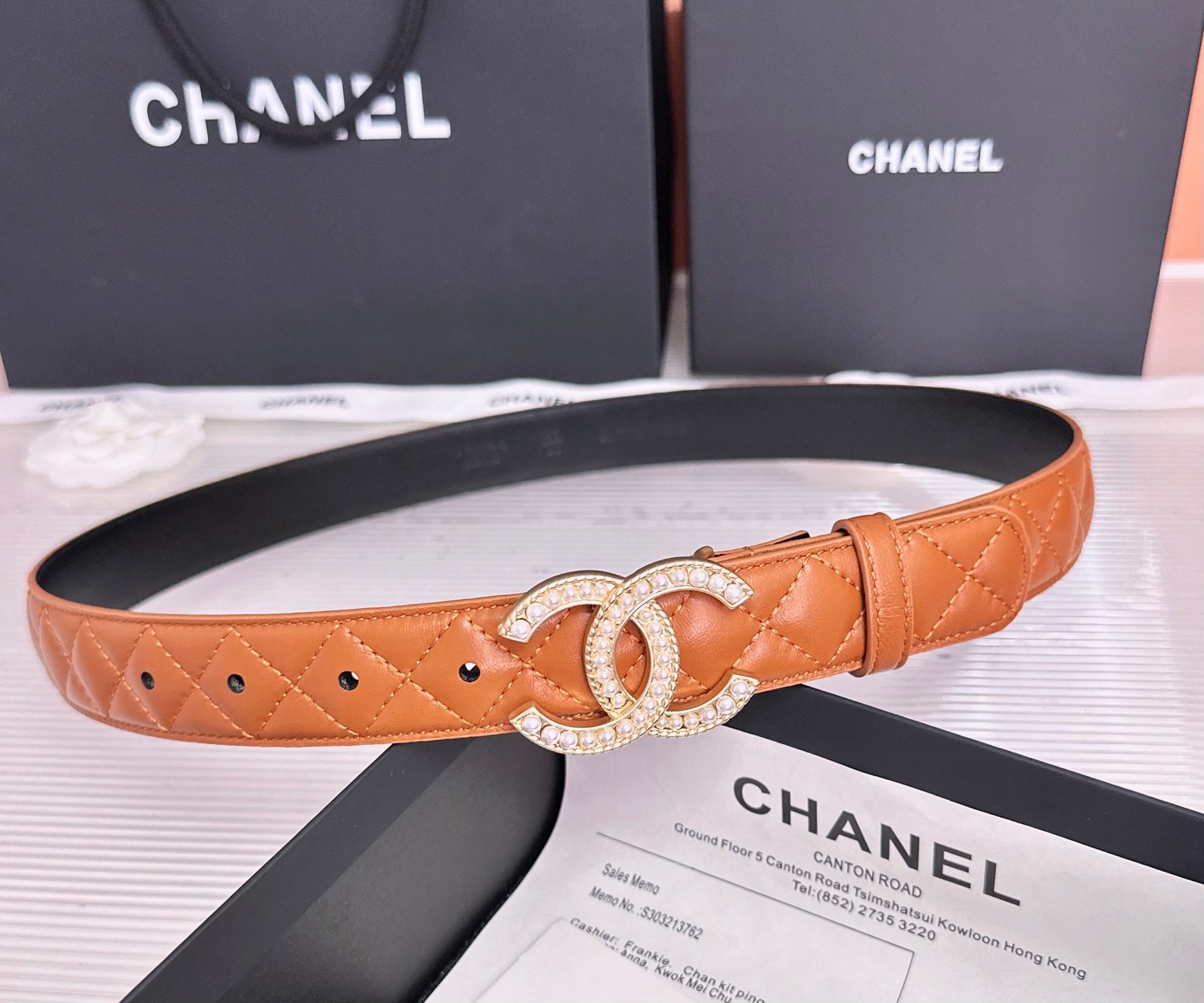 Chanel 2026 Quilted Pearl CC Belt 30mm Lambskin