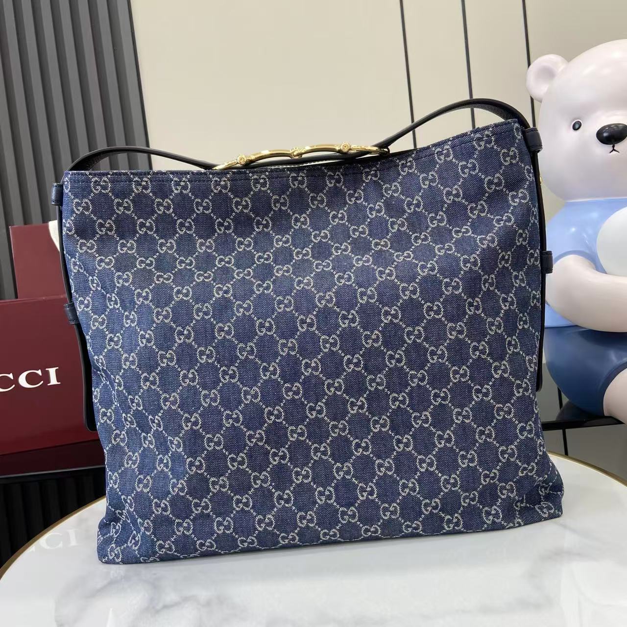 Gucci 25 Beatrix 40cm Handbag Navy Blue Denim Leather 292318