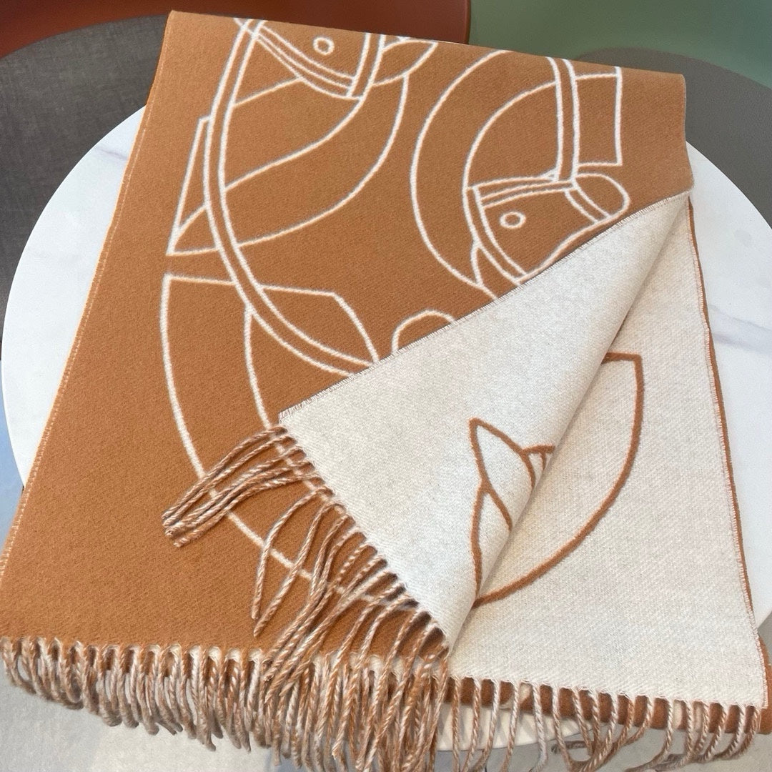 CASAQUE ENTRELACS EQUESTRES 190 CM SCARF IN COPPER BROWN CASHMERE